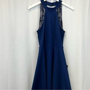 Lulu's Navy Blue Lace Backless Dress